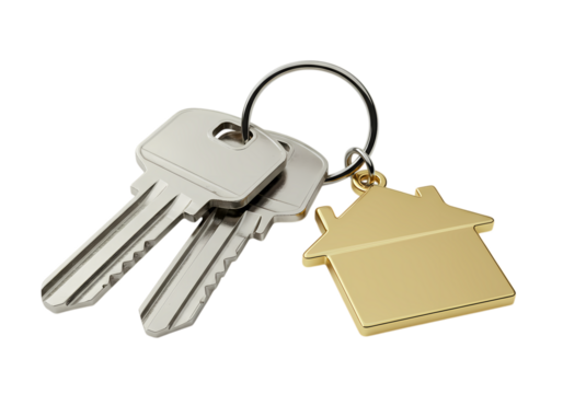 House Keys with Home Keychain: Real Estate, New Home, Ownership Concept isolated on transparent background