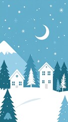 Naklejka premium Simple winter village scene