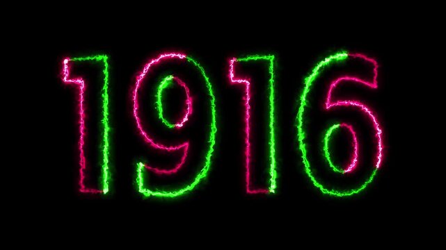 1916 neon line text animation. 1916 year text effect with neon glow. colorful 1916 typography effect. concept of counting years. past year technology concept.