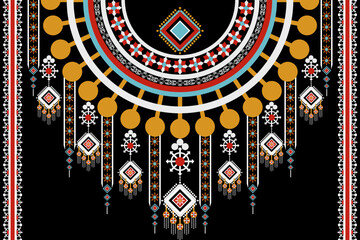 Native geometric traditional ethnic pattern. Necklace flower jewelry. Neckline embroidery decoration,