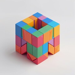 Obraz premium Multihued Building Blocks Intricately Assembled into a Dynamic Cubic Form
