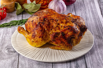 Hot tasty grilled whole chicken