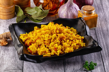 Indian yellow curry rice with tumeric