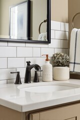 Elegant bathroom vanity with modern fixtures and decor