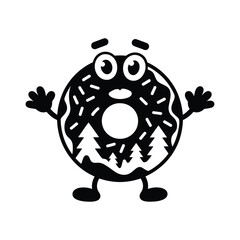 Surprised cartoon donut with forest scene inside
