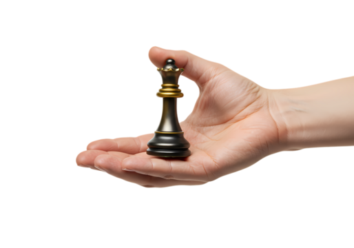 Strategic Planning: A Hand Holding a Black Chess King Piece isolated on transparent background