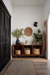 Cozy entryway with wooden console and decorative elements