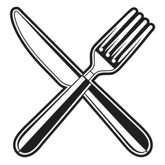 Black Silhouette Vector of Fork and Knife Crossed