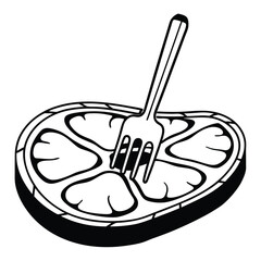 Black Silhouette Vector of Fork Through Steak