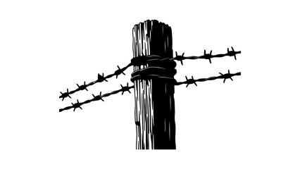 Barbed wire fence post with transparent background