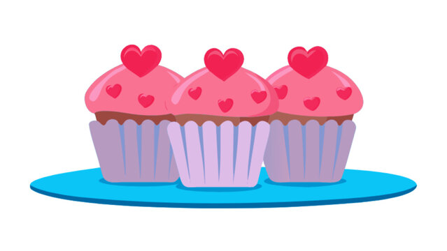 Valentine's day cupcakes with pink frosting and heart toppers dessert bakery sweet treat vector art - Powered by Adobe