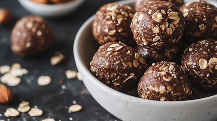 Cocoa energy bites with toasted oats and almond butter