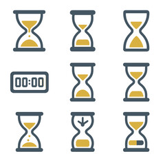 Hourglass Icon Collection. Flat icon set of hourglass styles: classic hourglass, modern hourglass, sand timer,