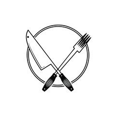 Black Silhouette Vector of Knife Icon with Circle