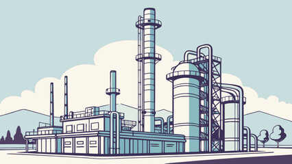 Illustration of industrial factory plant with refinery processing and manufacturing complex view vector