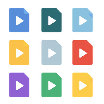 Video Format Icons. Flat icon set of video formats: MP4, AVI, MOV, WMV, FLV, MKV, WEBM, 3GP, MPEG.
