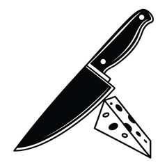 Black Silhouette Vector of Knife with Cheese Wedge
