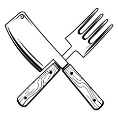 Flat Vector of Cleaver and Fork Forming X Shape