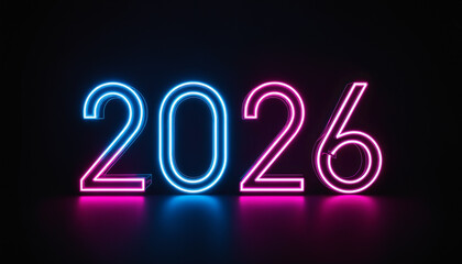 glowing neon 2026 with blue and pink