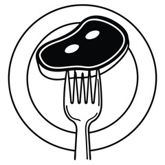 Flat Vector of Fork Holding Meat Silhouette