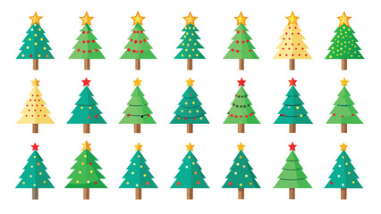Christmas trees collection on transparent background. trees design bundle for xmas and new year. Vector illustration.