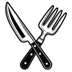 Flat Vector of Kitchen Knife and Fork Side by Side