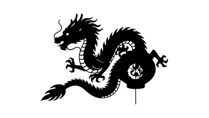 Black dragon silhouette with transparent background