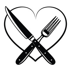 Flat Vector of Knife and Fork Forming Heart Shape