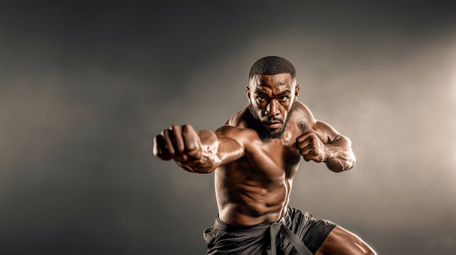 boxer training in the gym punch fighter boxing Karate in a stand-up combat sport