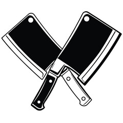 Flat Vector of Meat Cleaver Angled Silhouette