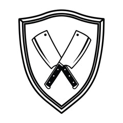 Flat Vector of Meat Cleaver Inside Shield Emblem