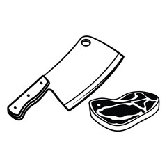 Flat Vector of Meat Cleaver with Meat Piece