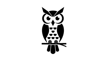 Black owl perched on branch with transparent background