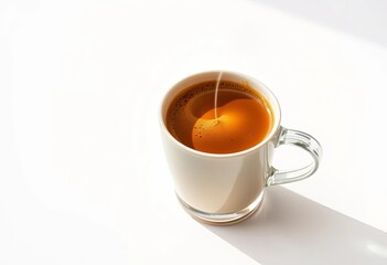 Steaming cup of fresh coffee on pristine white background,  breakfast,  barista