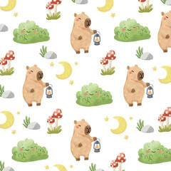 Capybara Camping Seamless Patterns