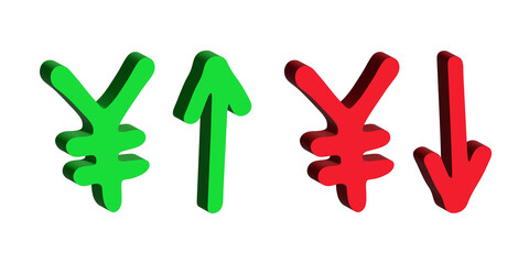 3d yen currency symbol Growth and fall profit with arrow up and down Element for design