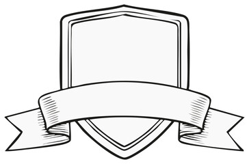 Vintage shield and banner graphic illustration, heraldry emblem, vector