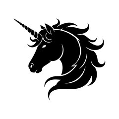 Black unicorn head with transparent background
