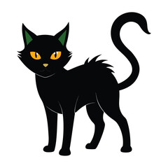 Black Cat Halloween Line Art Vector