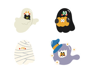 Cute cartoon halloween ghost. Halloween cartoon doodle set. Vector illustration in cartoon style.