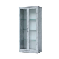 Obraz premium Modern gray display cabinet with glass doors and shelves isolated on transparent background