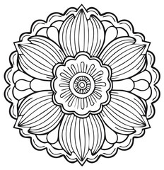 Intricate Floral Mandala Design with Detailed Petals and Circular Pattern
