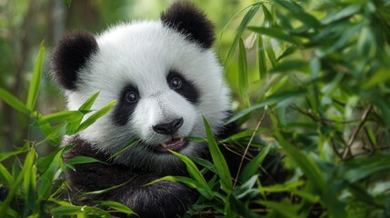 Naklejka premium panda eating bamboo