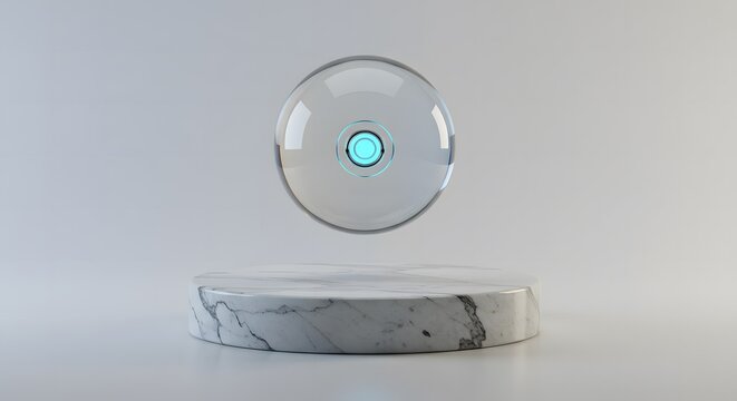 Futuristic Levitation Orb with Marble Pedestal