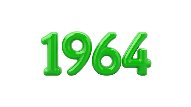 Shiny Green 1964 Balloon Numbers on Transparent Background