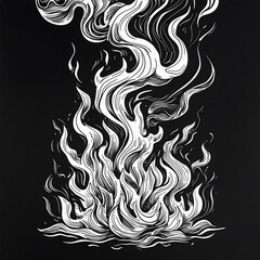 Fototapeta premium Dynamic Black and White Flames Engulfing the Scene with Whisps of Smoke Rising