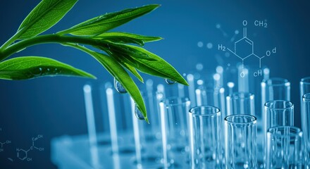 Green leaf and chemical structures in scientific research