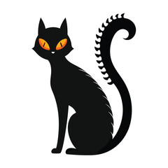 Black Cat Halloween Line Art Vector
