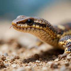 Obraz premium The closeup image of juvenile sidewinder (Crotalus cerastes). It is a venomous pit viper species and found in the desert regions of the southwestern United States and northwestern Mexico.