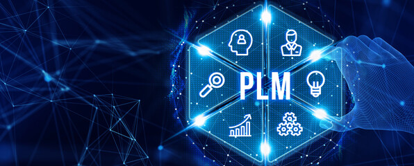 PLM Product lifecycle management system technology concept. Technology, Internet and network concept. 3d illustration